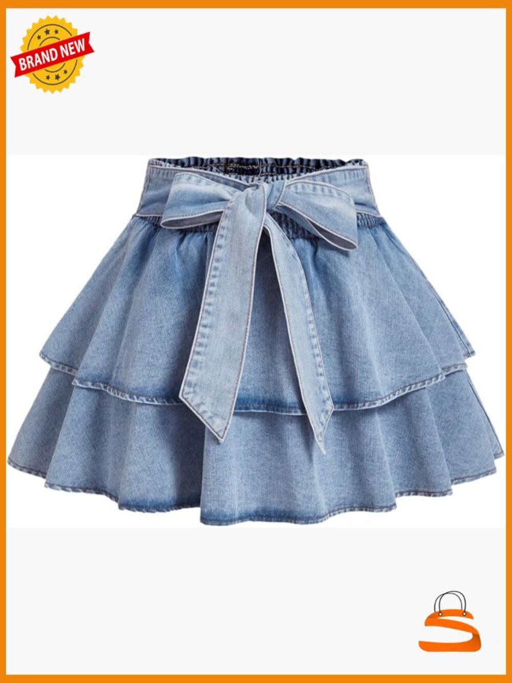 Plus Size Denim Mini Skirt Y2k Bow Tie Knot Ruffle Tiered Jean Skirt